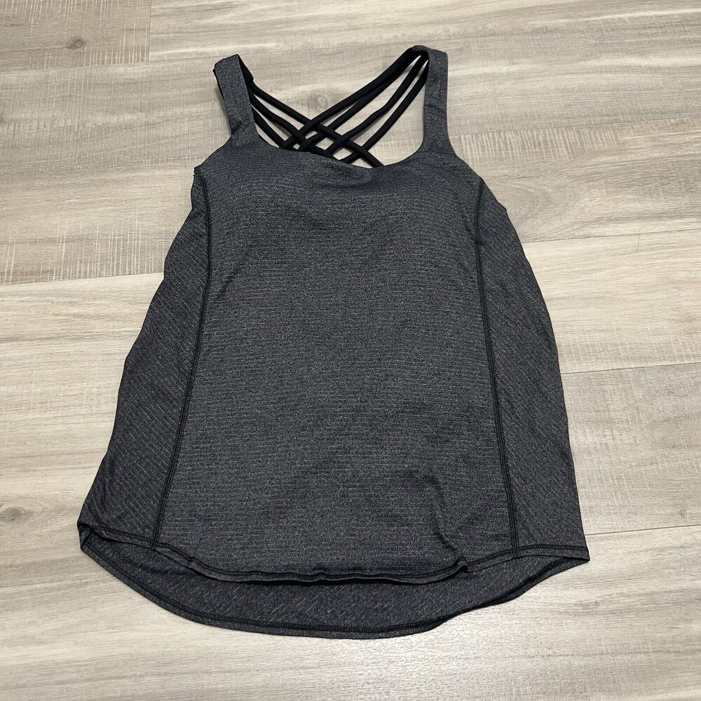 Lululemon Womens Size 4 Free To Be Wild Tank Top 2-in-1 Draped Back Grey Black